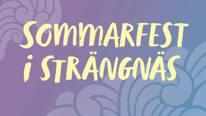 texten Sommarfest i Strängnäs på lila bakgrund och grafik