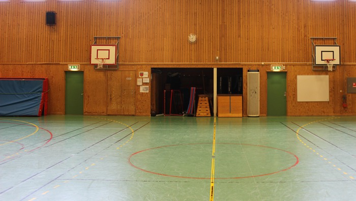 Gymnastiksal i anslutning till Klockarvallen i Härad.