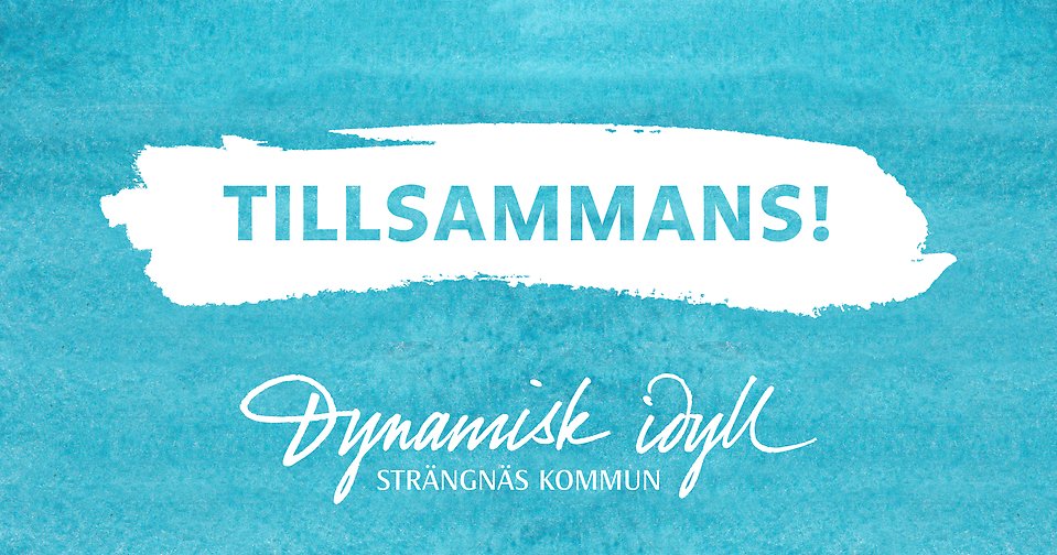 Tillsammans-budskap med Dynamisk Idyll-logotyp mot blå bakgrund.