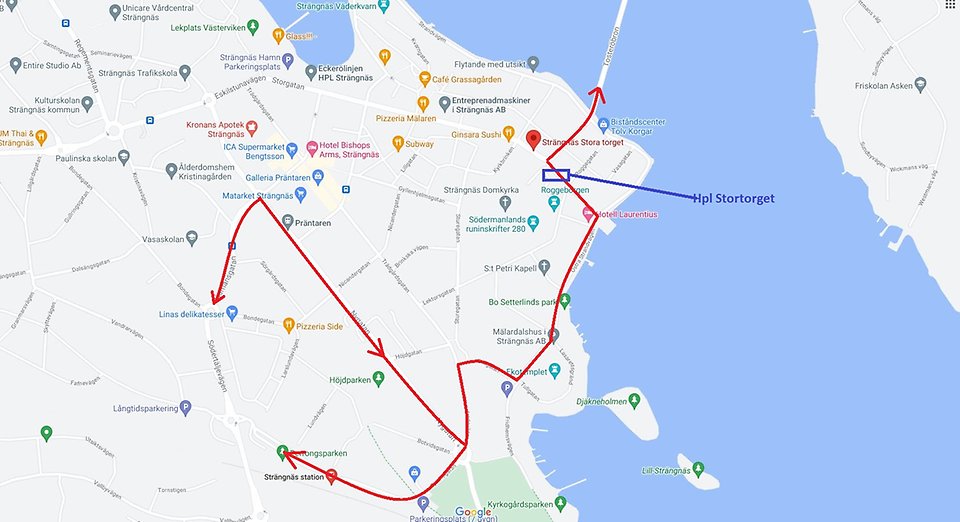 Karta över alternativ körväg för bussar under marknaden